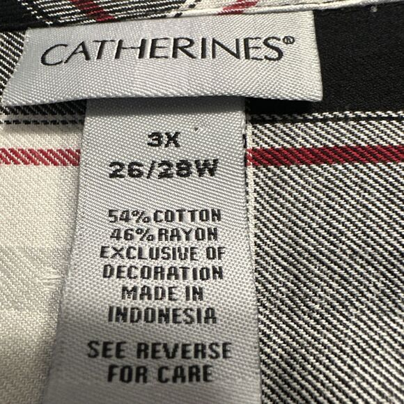 Catherines Plaid Shirt Button Up Tunic Top Plus Size 3X 26/28W Black Red - Picture 4 of 8